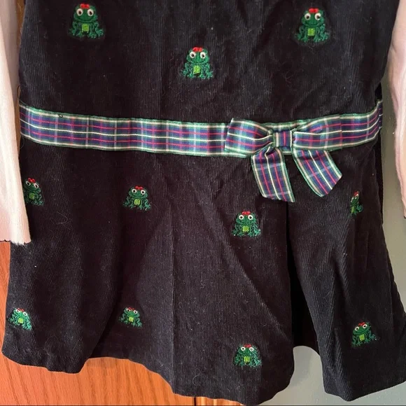 Vintage Bonnie Baby Frog Dress Set Size 24M Plaid Bow Preppy Mock Turtleneck - Picture 3 of 16